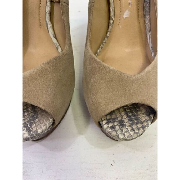 Zara Nude Suede Snake Skin Peep Toe Pumps Size 8.5 - Picture 4 of 11